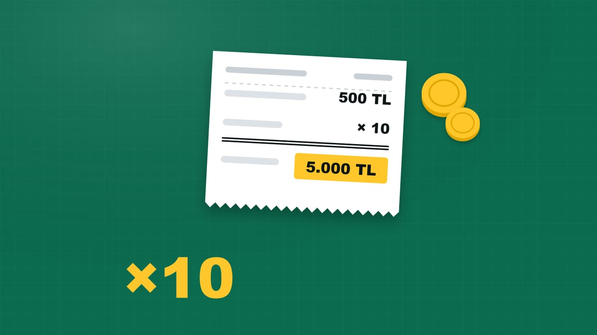 Çevrim şartı hesabını gösteren örnek fiş: 500 TL bonus ve 10 kat çevrimle toplam 5.000 TL bahis